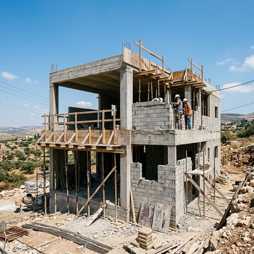 שלד בטון קונבנציונלי לבניית בית פרטי בישראל